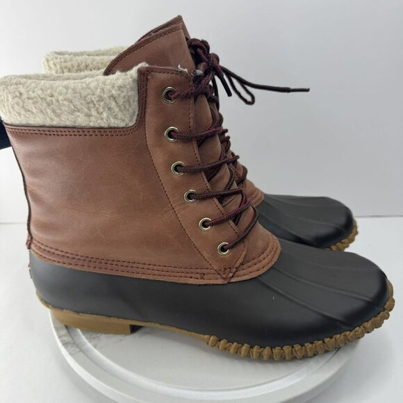 Tommy Hilfiger TwRussel Leather & Rubber Duck Boots Size 11 Brown Blue Womens - Picture 2 of 8